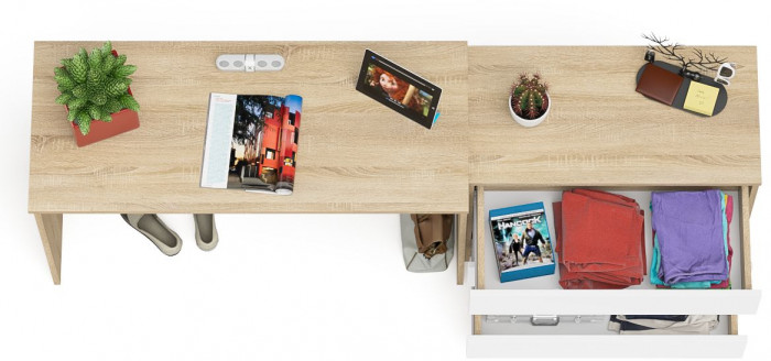 Мори Стол письменный МСП1200.1 + Комод МК800.1, цвет дуб сонома/белый, ШхГхВ 200,8х50х76,6 см., универсальная сборка