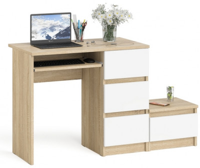 Мори компьютерный стол МС-6 правый + Тумба ТМП400.1, дуб сонома/белый