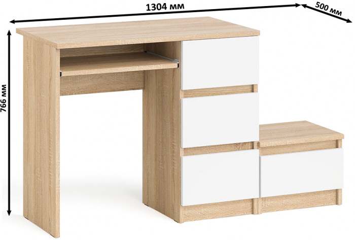 Мори компьютерный стол МС-6 правый + Тумба ТМП400.1, дуб сонома/белый