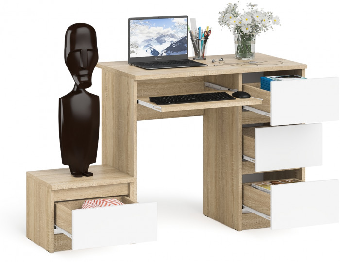 Мори компьютерный стол МС-6 правый + Тумба ТМП400.1, дуб сонома/белый