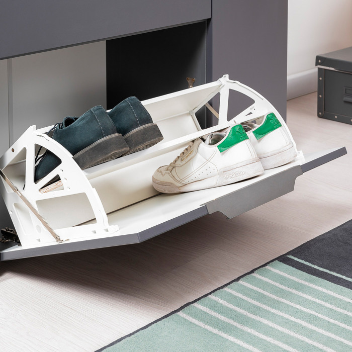 Октава 16.127 Тумба для обуви + 15.14.02 Вешалка, серый графит/дуб крафт золотой/фасады МДФ серый графит