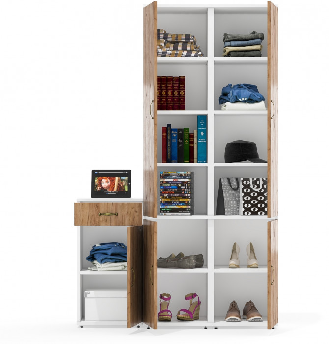 Лидер-8 Пенал МД 22Б + Пенал МД 22Б + Тумба МД 3.15, цвет белый шагрень/крафт золото, ШхГхВ 120х37,5х190 см., универсальная сборка