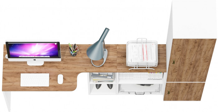 Лидер-8 Стол + Пенал МД 21Б, цвет белый шагрень/крафт золото, ШхГхВ 205х50/37,5х75/190 или 115х50/120х75/190 см., НЕ универсальная сборка