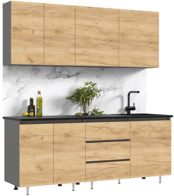 Кухня Челси 2,0м Компановка №2 дуб крафт/графит (кастилло)