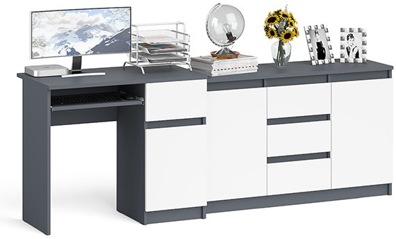 Мори Стол компьютерный МС-1 правый + Комод МК1200.3, цвет графит/белый, ШхГхВ 210,4х50х76,6 см., выдвижной ящик справа, НЕ универсальная сборка