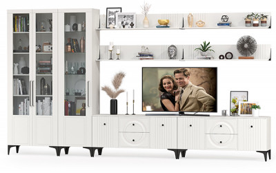 Валенсия Гостиная № 087, ЛДСП белый шагрень/МДФ белый шагрень