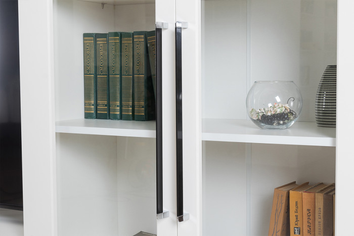 Валенсия Гостиная № 121, цвет ЛДСП белый шагрень/МДФ белый шагрень, ШхГхВ 350,4х38,4х225,2 см., универсальная сборка