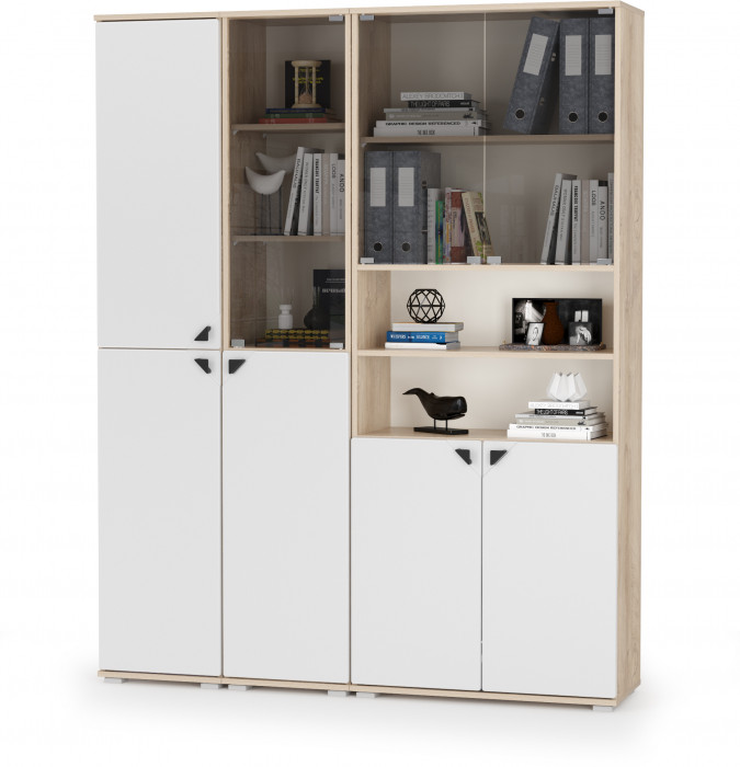 КР100 Бостон № 48, цвет дуб эндгрейн элегантный/фасады МДФ милк рикамо софт, 13.154+13.155+13.156, ШхГхВ 154х35,1х194,4 см., универсальная сборка