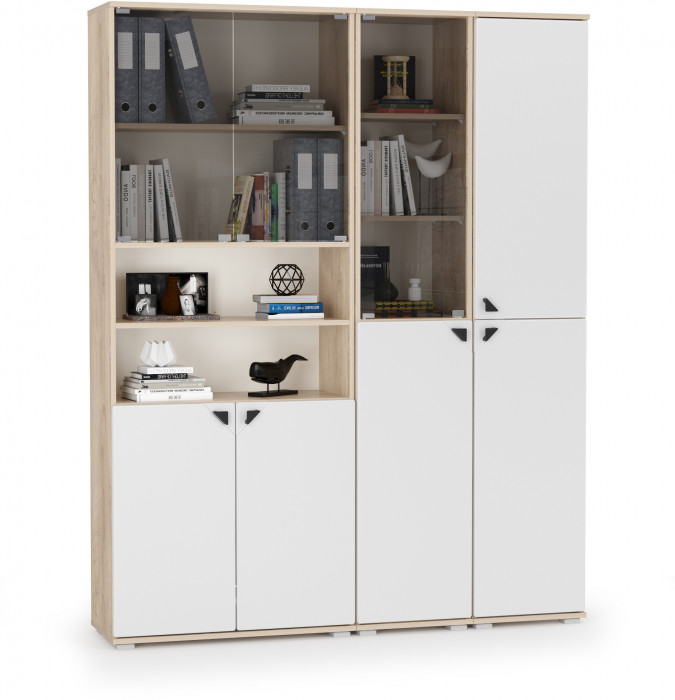 КР100 Бостон № 48, цвет дуб эндгрейн элегантный/фасады МДФ милк рикамо софт, 13.154+13.155+13.156, ШхГхВ 154х35,1х194,4 см., универсальная сборка