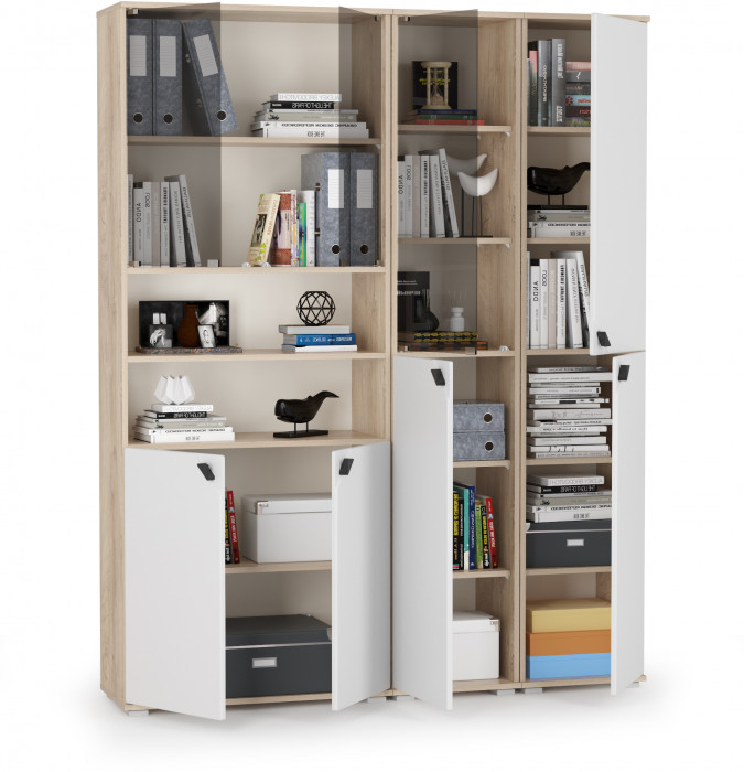 КР100 Бостон № 48, цвет дуб эндгрейн элегантный/фасады МДФ милк рикамо софт, 13.154+13.155+13.156, ШхГхВ 154х35,1х194,4 см., универсальная сборка