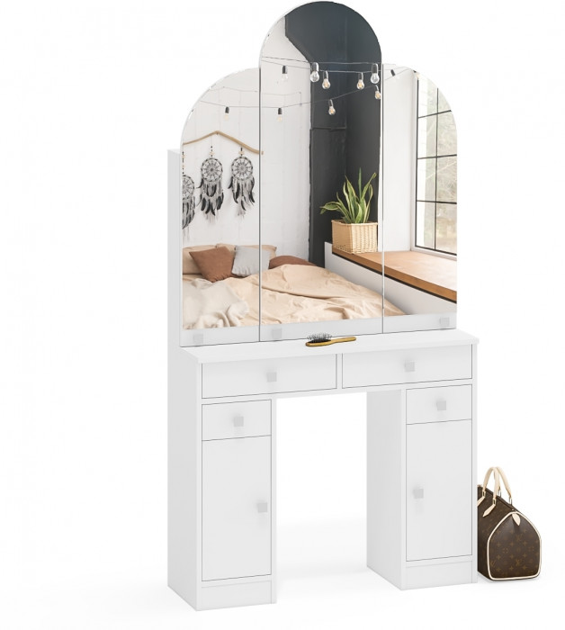 Туалетный столик Трельяж МД №2, цвет белый шагрень, ШхГхВ 90х31х178 см. (Трельяж (Туалетный столик № 2))