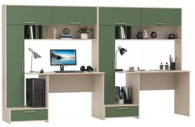 Лайт Стол письменный 03.243Н + Лайт Стол письменный 03.243Н, цвет сатин/дымчатый зелёный, ШхГхВ 300,4х57,3х179,9 см., НЕ универсальная сборка