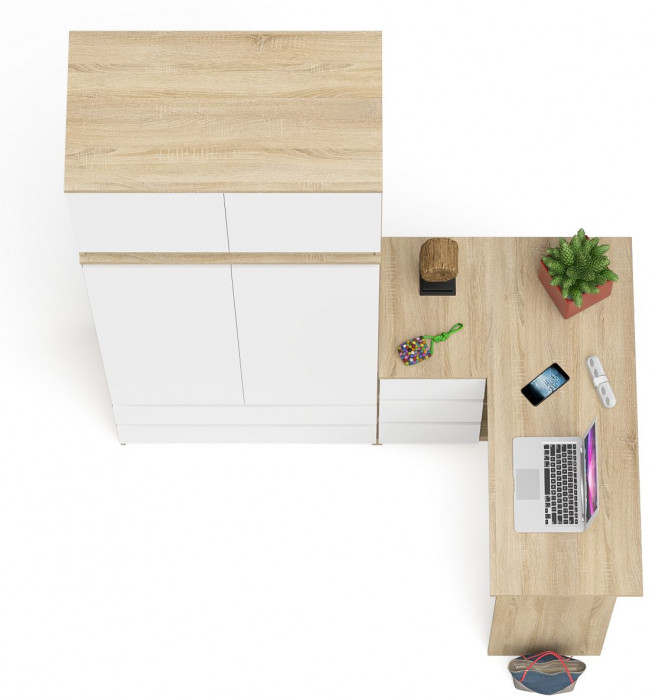 Мори компьютерный стол МС-16 левый + Шкаф МШ900.1 + Антресоль МА900.1, дуб сонома/белый