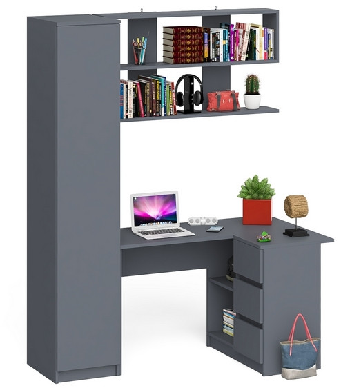 Мори компьютерный стол МС-16 правый + Пенал МШ400.1 + Полка 1200, графит