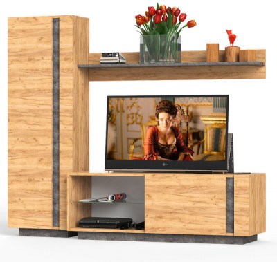 КР100 ??? Арчи № 08, цвет дуб крафт золотой/камень тёмный, ШхГхВ 190х41,3х193,7 см., ниша для ТВ 130х41х110 см., универсальная сборка