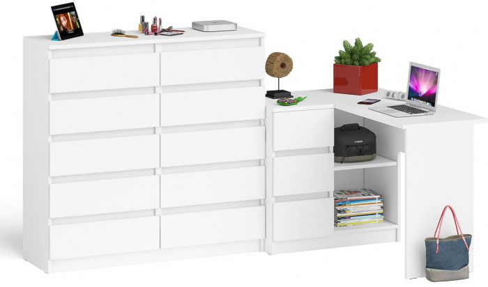 Мори Стол компьютерный МС-16 левый + Комод МК1200.10, цвет белый, ШхГхВ 244,8х84,9х115 см., выдвижные ящики слева, НЕ универсальная сборка