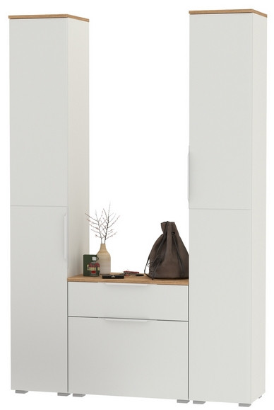 Октава Прихожая 17, белый шагрень/дуб крафт золотой/фасады МДФ белый шагрень