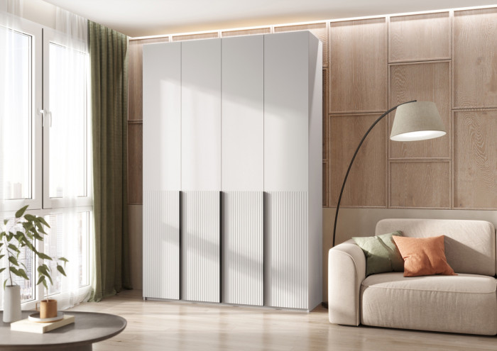 Марвэл Шкаф 4-х створчатый 1600, с доп.ящиками, Белый/Браш вайт