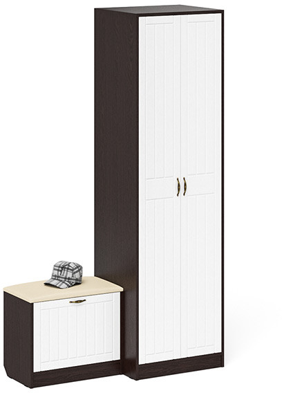 Прихожая П-6 Компоновка № 10, венге/фасады МДФ белое дерево фрезеровка прованс