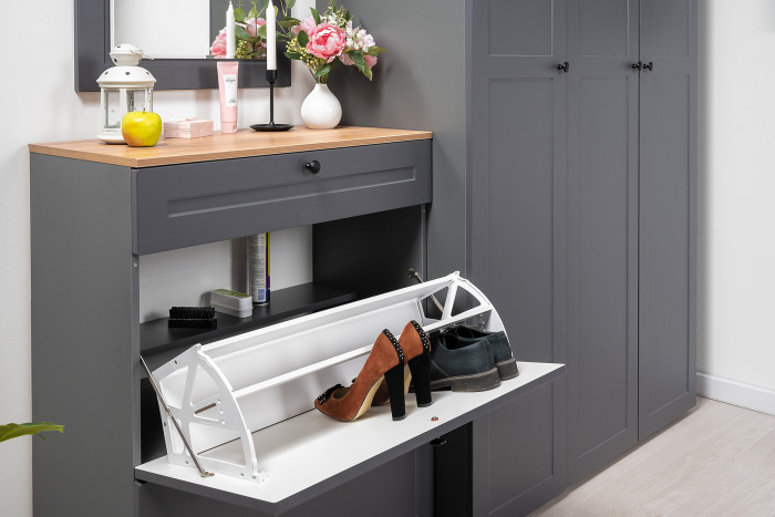 Остин 16.121 Тумба для обуви + 15.12 Вешалка, цвет серый графит/дуб крафт золотой, ШхГхВ 80х41,6х210 см.