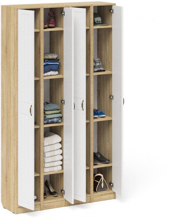 Прихожая П-6 Пенал 4 штуки, цвет дуб сонома/фасады МДФ белое дерево фрезеровка прованс, ШхГхВ 60х35х210 см., универсальная сборка