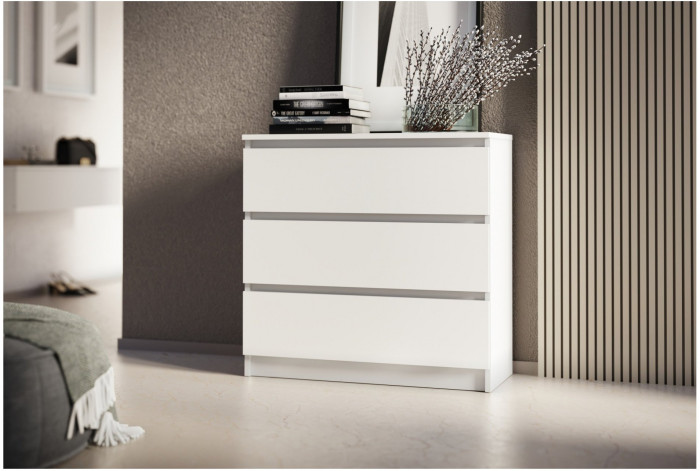 Челси Комод 800 (3 ящика) (Белый глянец, Белый)