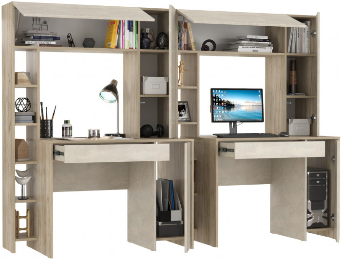 компьютерный стол Комфорт 12.71+компьютерный стол Комфорт 12.71, дуб крафт серый/шёлковый камень