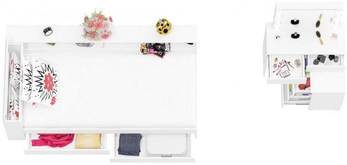 Ксения Кровать с ящиками 0900 + прикроватный блок + Столик с подсветкой 110, белый