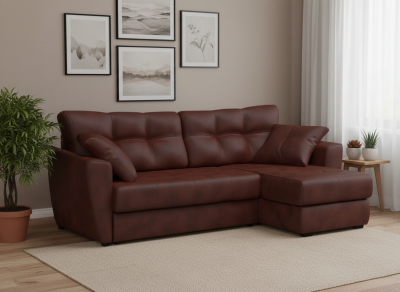 Диван-еврокнижка угловой Амстердам, 160х200, экокожа коричневый