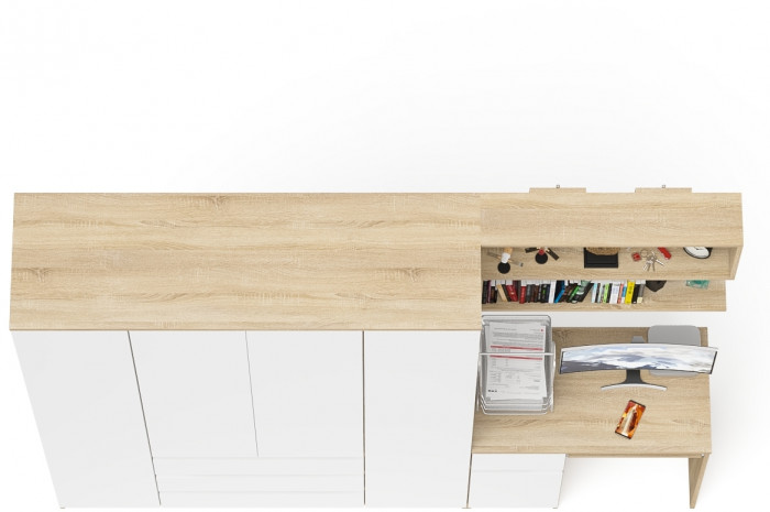 Мори компьютерный стол МС-1 левый + Шкаф МШ1600.1 + Полка 900, дуб сонома/белый