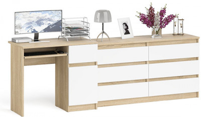 Мори компьютерный стол МС-1 правый + Комод МК1380.6, дуб сонома/белый