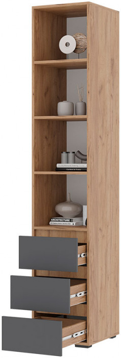 Хелен ПН 02 Пенал открытый (0,400х2,100х0,460) серый графит/дуб крафт золото