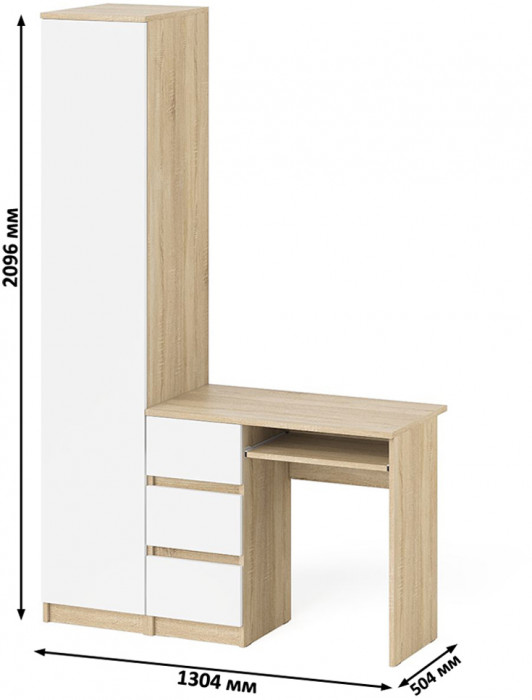 Мори компьютерный стол МС-6 левый + Пенал МШ400.1, дуб сонома/белый