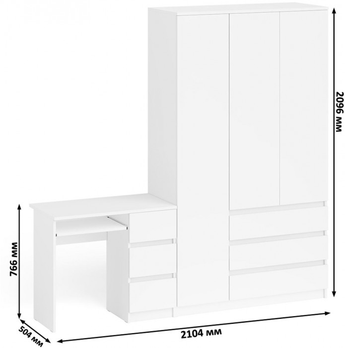 Мори компьютерный стол МС-6 правый + Шкаф МШ1200.1, белый