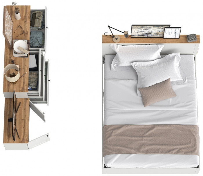 Остин 11.53 Кровать + ортопед + 16.240 Комод + 13.257 Тумба, белый шагрень/дуб крафт золотой