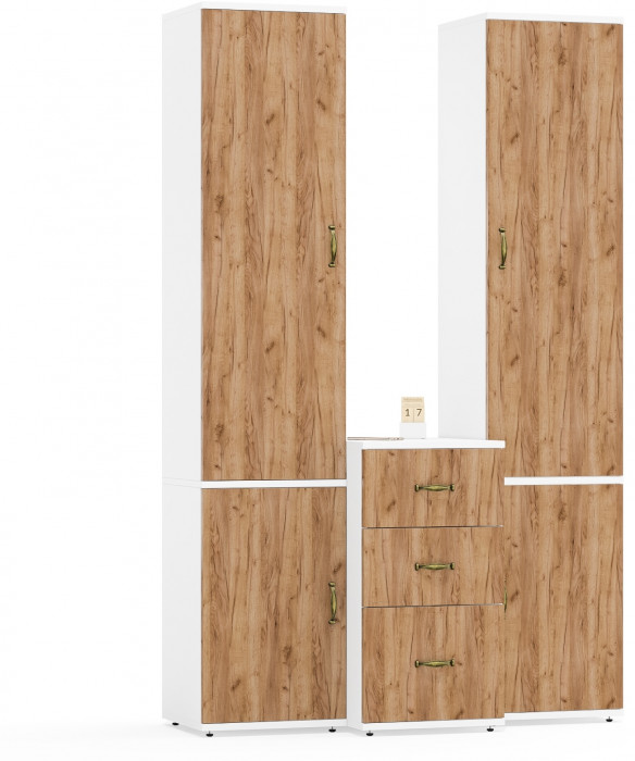 Лидер-8 Пенал МД 22Б + Пенал МД 22Б + Тумба МД 3.16, цвет белый шагрень/крафт золото, ШхГхВ 120х50х190 см., универсальная сборка