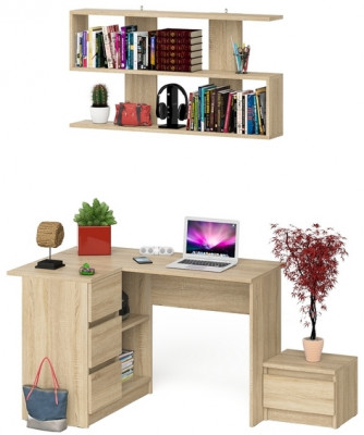 Мори Стол компьютерный МС-16 левый + Тумба ТМП400.1 + Полка 1200, цвет дуб сонома, ШхГхВ 164,8х84,9х209,6 см., НЕ универсальная сборка