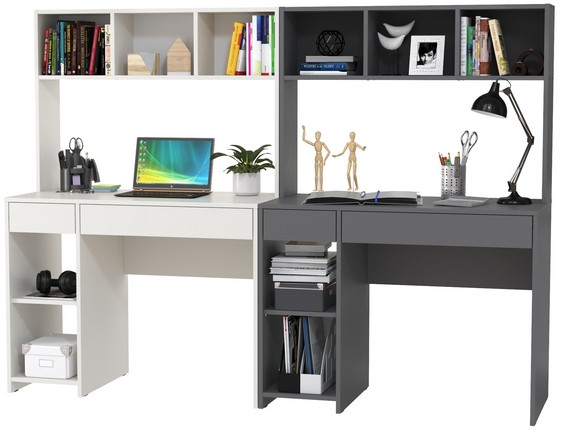 компьютерный стол Комфорт 12.77F + компьютерный стол Комфорт 12.77F, белый шагрень/тёмно-серый