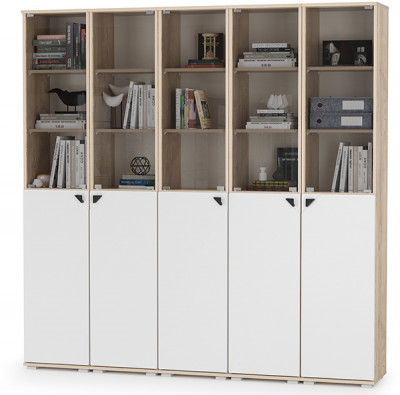 КР100 Бостон № 49, цвет дуб эндгрейн элегантный/фасады МДФ милк рикамо софт, 13.155+13.155+13.155+13.155+13.155, ШхГхВ 193х35,1х194,4 см., ун. сборка