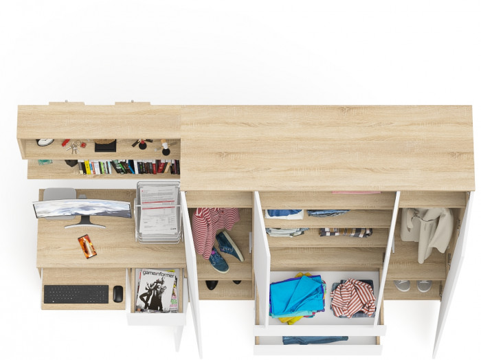 Мори компьютерный стол МС-1 правый + Шкаф МШ1600.1 + Полка 900, дуб сонома/белый