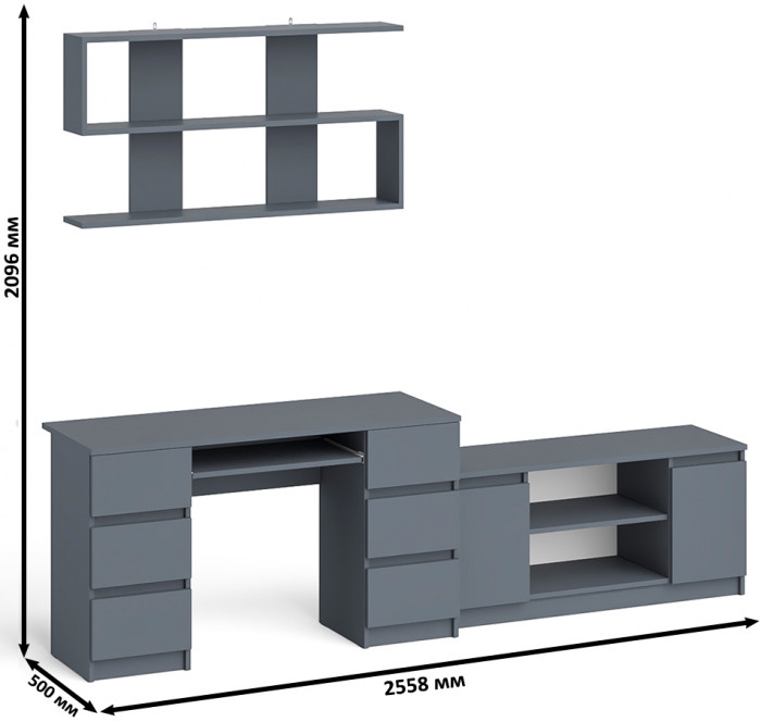 Мори компьютерный стол МС-2 + Тумба МТВ1200.1 + Полка 1200, графит