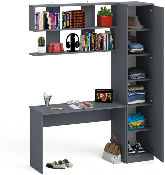 Мори письменный стол МСП1200.1 + Пенал МШ400.1 + Полка 1200, графит