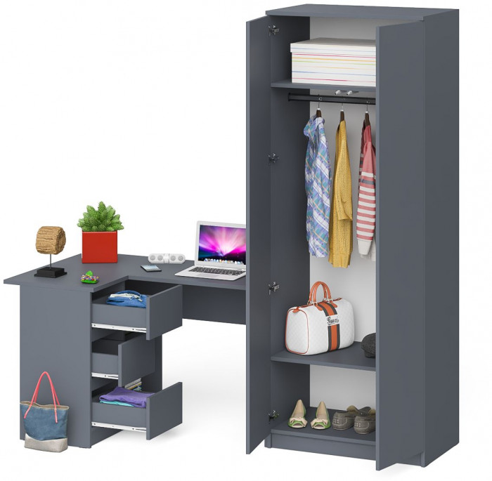 Мори Стол компьютерный МС-16 левый + Шкаф МШ800.1, цвет графит, ШхГхВ 204,8х84,9х209,6 см., выдвижные ящики слева, НЕ универсальная сборка