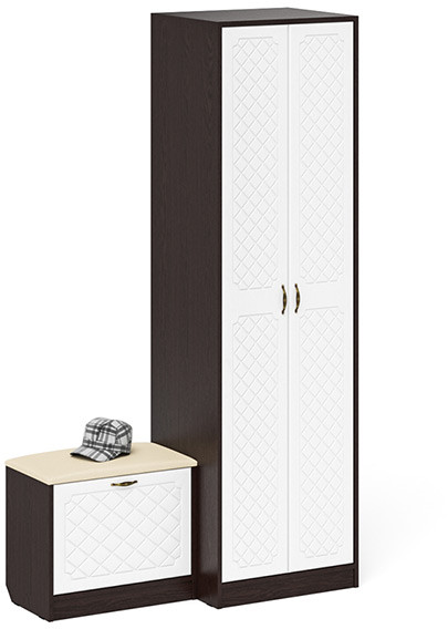 Прихожая П-6 Компоновка № 10, венге/фасады МДФ белое дерево фрезеровка ромб