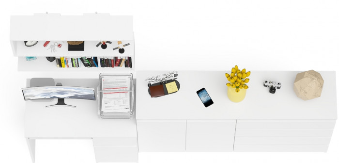 Мори компьютерный стол МС-1 правый + Комод МК1600.1 + Полка 900, белый