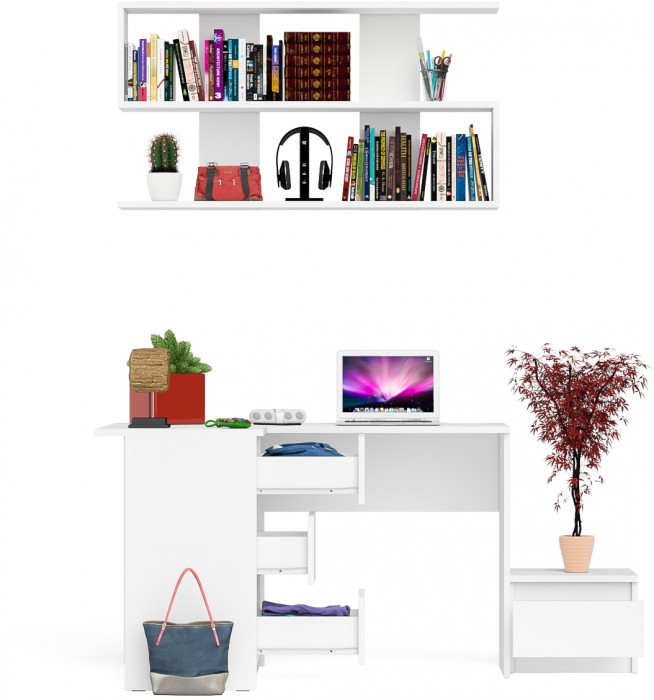 Мори компьютерный стол МС-16 левый + Тумба ТМП400.1 + Полка 1200, белый