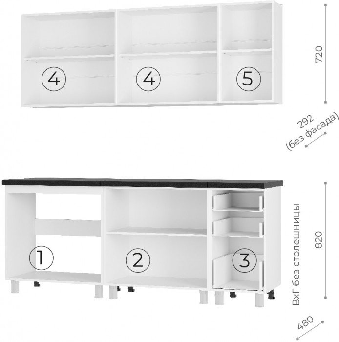 Кухня Крафт 2,0 м тип 2, Графит, Черный янтарь