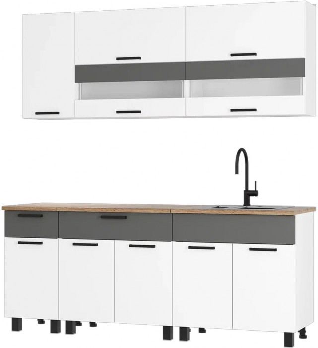 Кухня 2,0м Монтана (ДубКера) Белый/Графит/Дуб кера