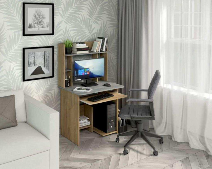 Стол компьютерный СК-5 + надстройка СКН-5 дуб крафт/ателье