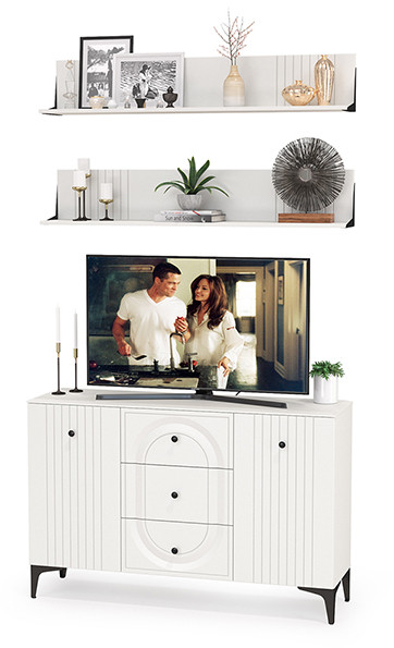 Валенсия Гостиная № 089, ЛДСП белый шагрень/МДФ белый шагрень